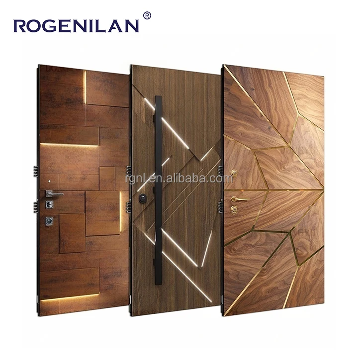 Wood Pattern Design Smart Lock House Aluminium Gates Doors System For Modern Houses Metal Main Front Door