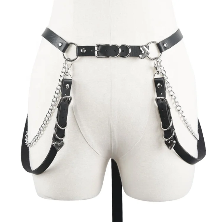 Latest New Nightclub Performance Costumes Sexy Leather Punk Outfit Jeans Decorative Bondage