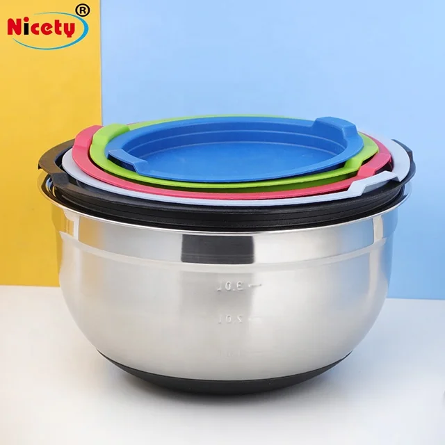 Nicety new arrival 18cm stainless steel salad bowl with rubber bottom mixing bowl kitchen for fruit camping easy to clean