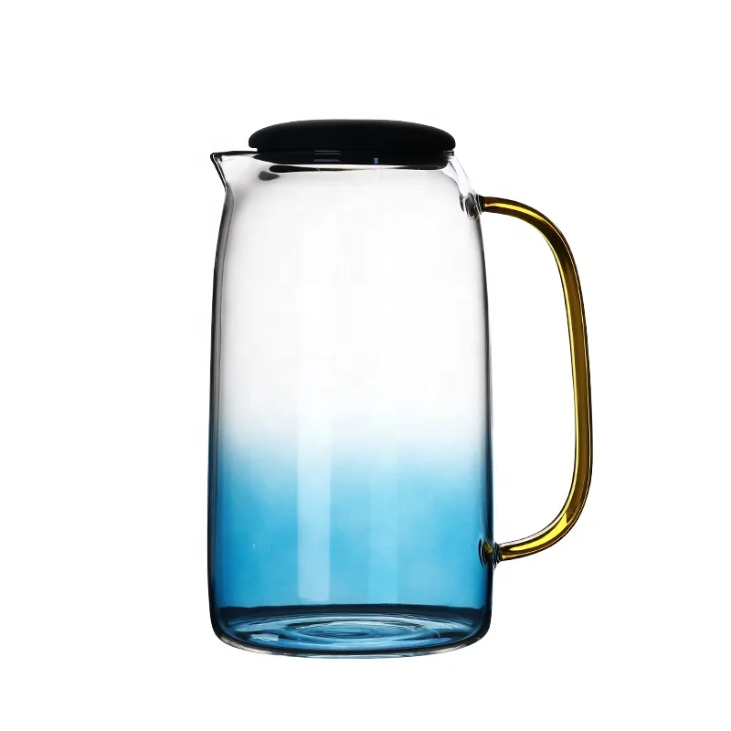 52oz/1550ml Premium large volume handmade blue colored glass pitcher with silicone lid for Water Jug Iced Tea Juice beverage