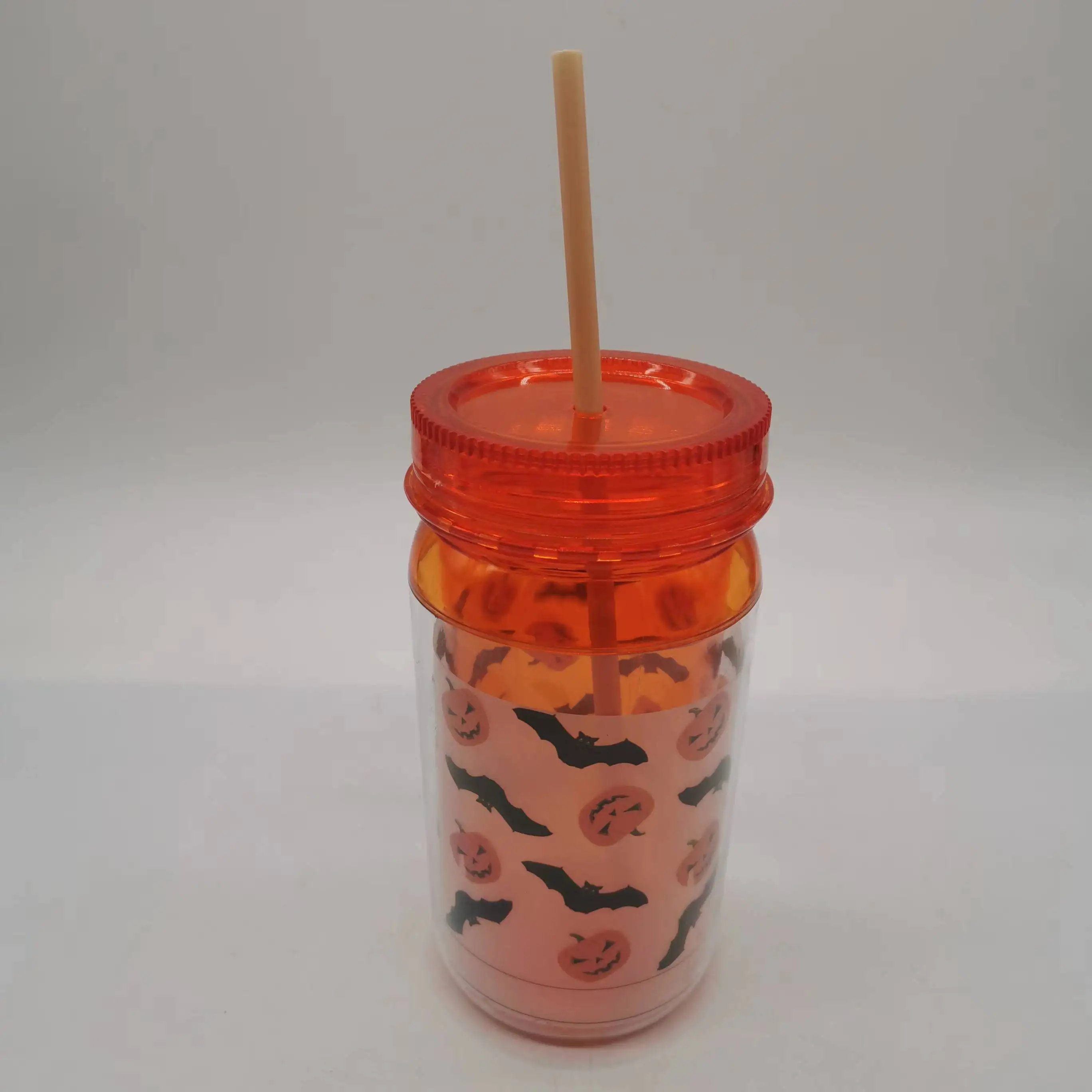 Halloween large capacity plastic water bottle with straw and pattern marking reusable drinking bottle for bar parties