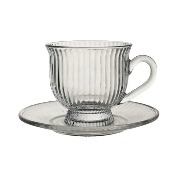 High Quality 200ml Clear Tea Cups with Saucers Glass Cup Coffee Mug Set Coffee Tea Cup and Saucer Set