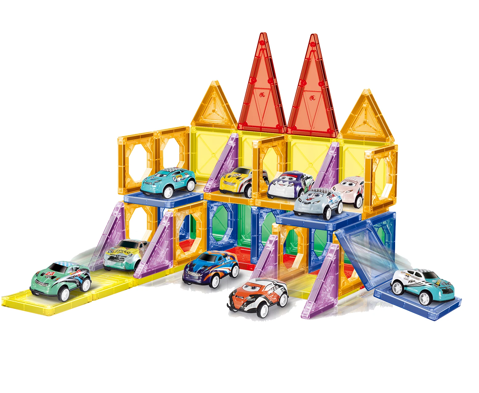 Educational 3d construction magnet bricks toy magnetic tiles building blocks construction toys with small cars
