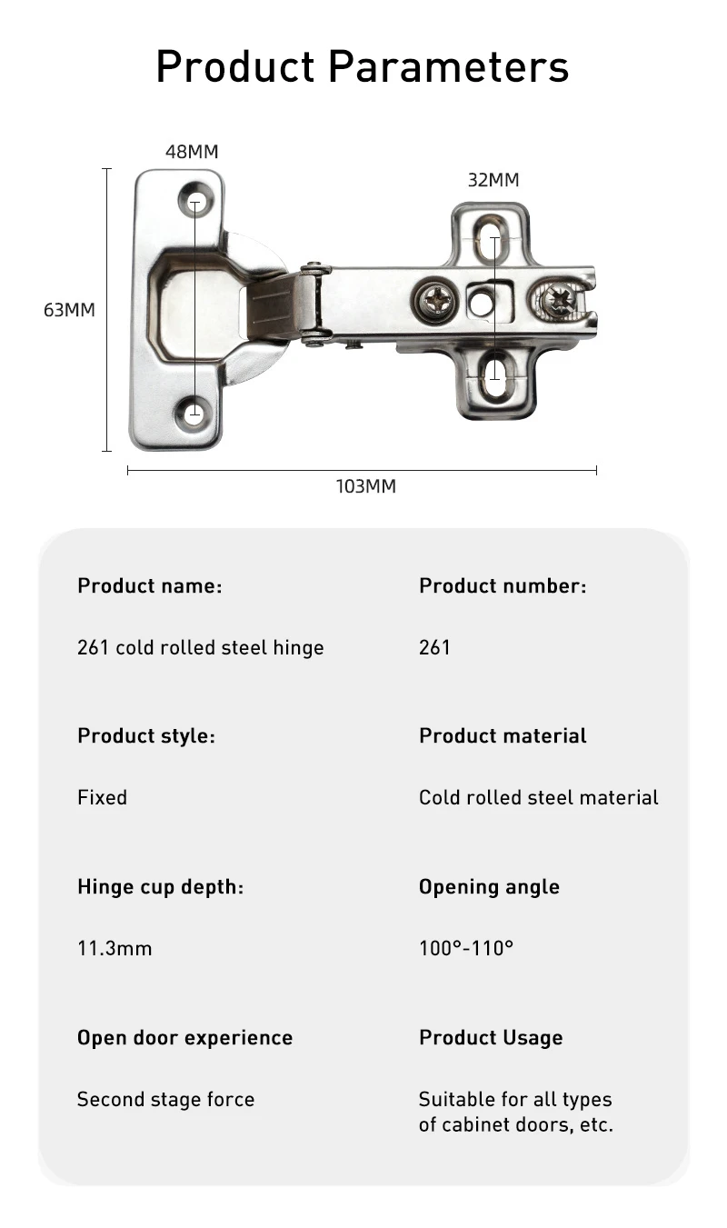 Cold Rolled Steel Kitchen Hinge Heavy Duty Door Hydraulic Cabinet Hinge Chain Soft Close Cabinet Door Hinge