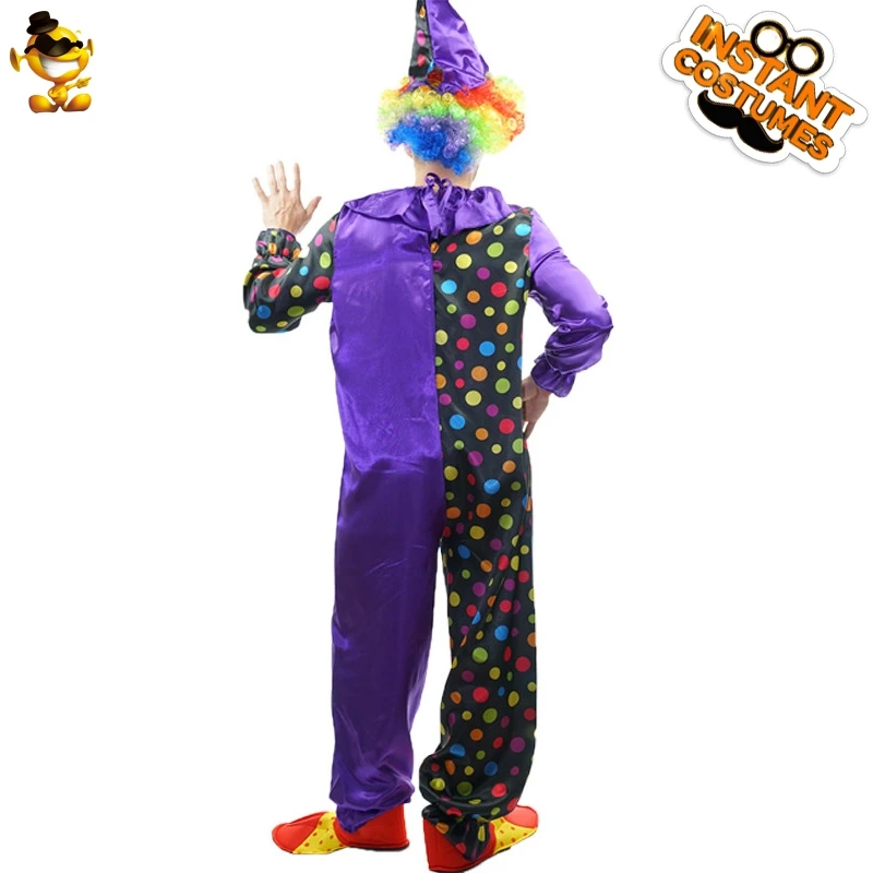 Adult Funny Dotted Purple Clown Jumpsuit Halloween Party Circus Magic Clown Costume for Men