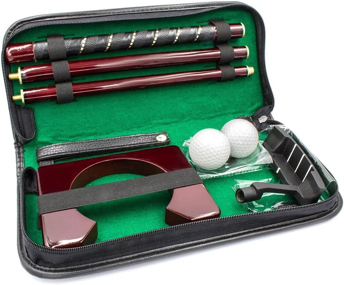 executive foldable for home indoor play ball club putting with leather pouch2 balls mini golf putters golf ball set