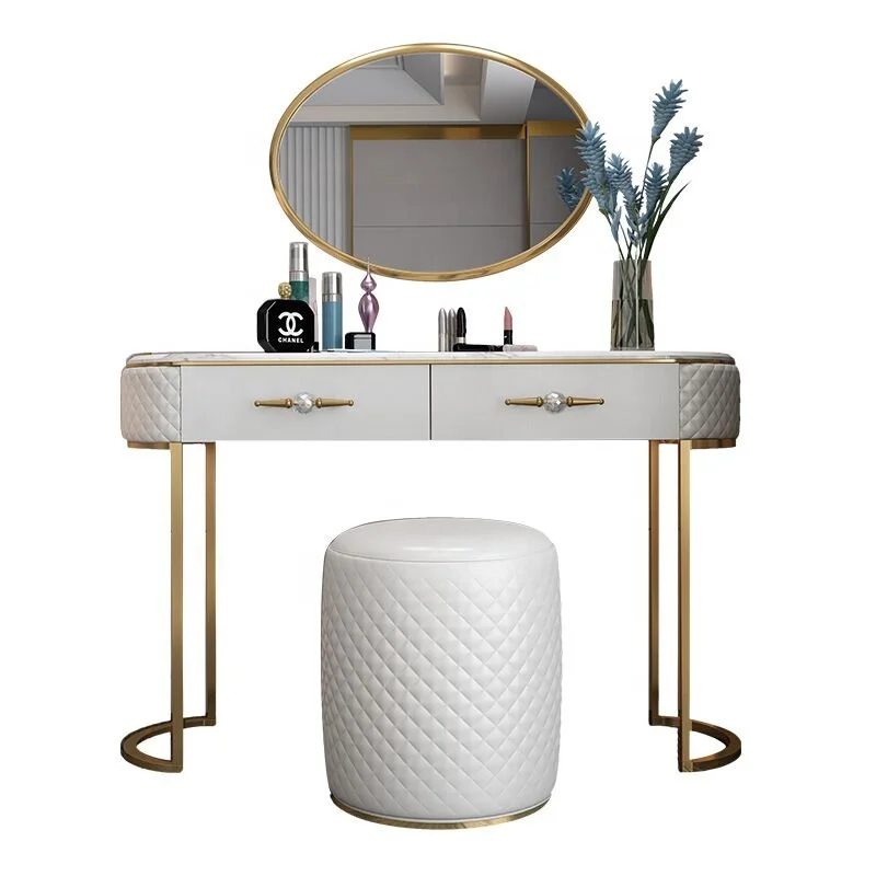 Bedroom furniture dressing sets modern makeup dresser with mirror lights marble top dressing table with stool home console table