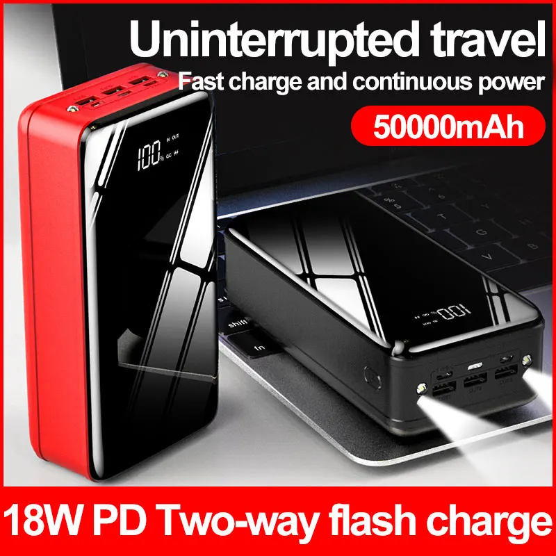 2022 power bank manufacture 50000mAh large capacity 3 Usb Power Bank PD 18W Fast Charging Power Banks For Phone