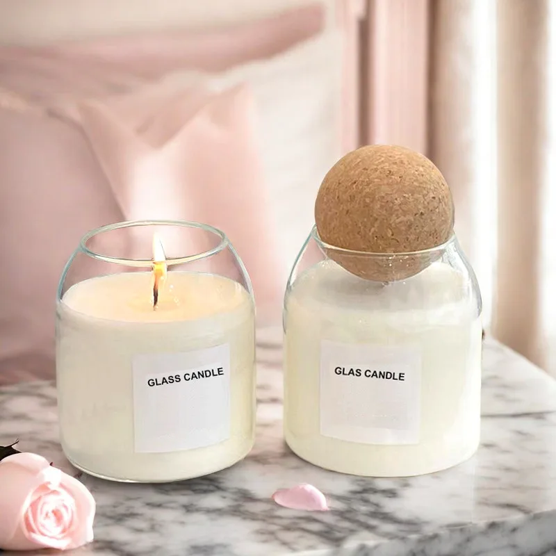 Wholesale high borosilicate customizable glass candle jars with round soft LIDS 2024 best-selling holiday ornament