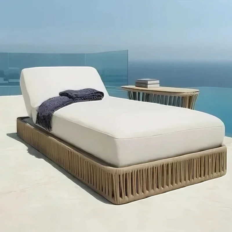 Beach lounger outdoor furniture rattan lounge chairs sun lounge chaise garden waterproof lounger