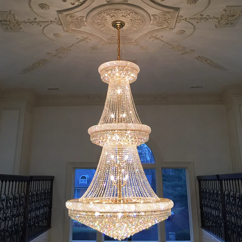 Gold Crystal Chandelier Lighting Foyer Decoration Luxury Modern Empire Crystal Chandelier for High Ceilings