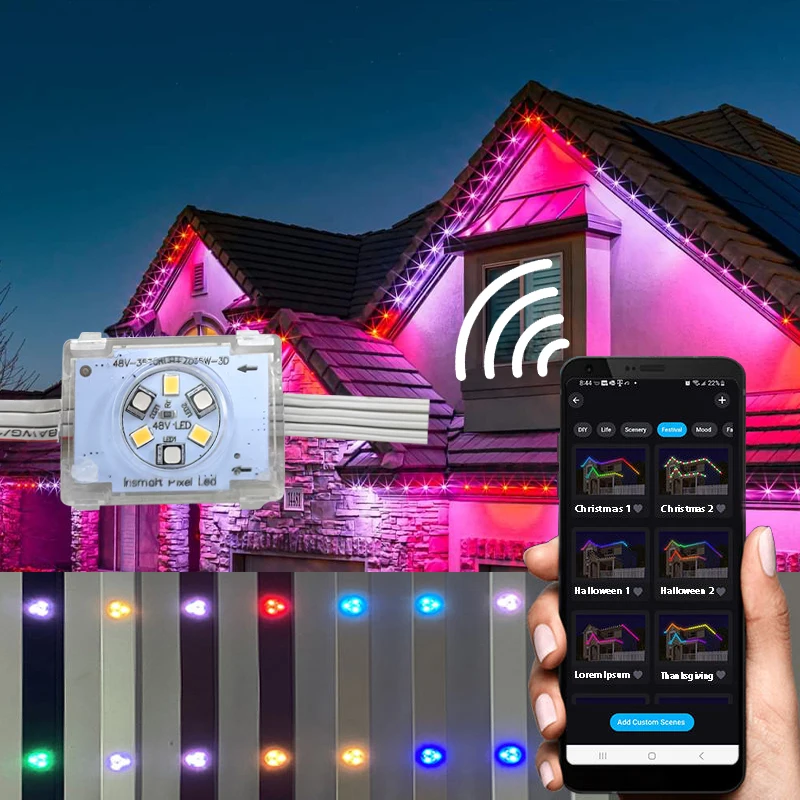 Permanent Outdoor Christmas Point Lights Modules For Roof And Eaves Decoration White Track Rgbic Led Exterior Home Lights