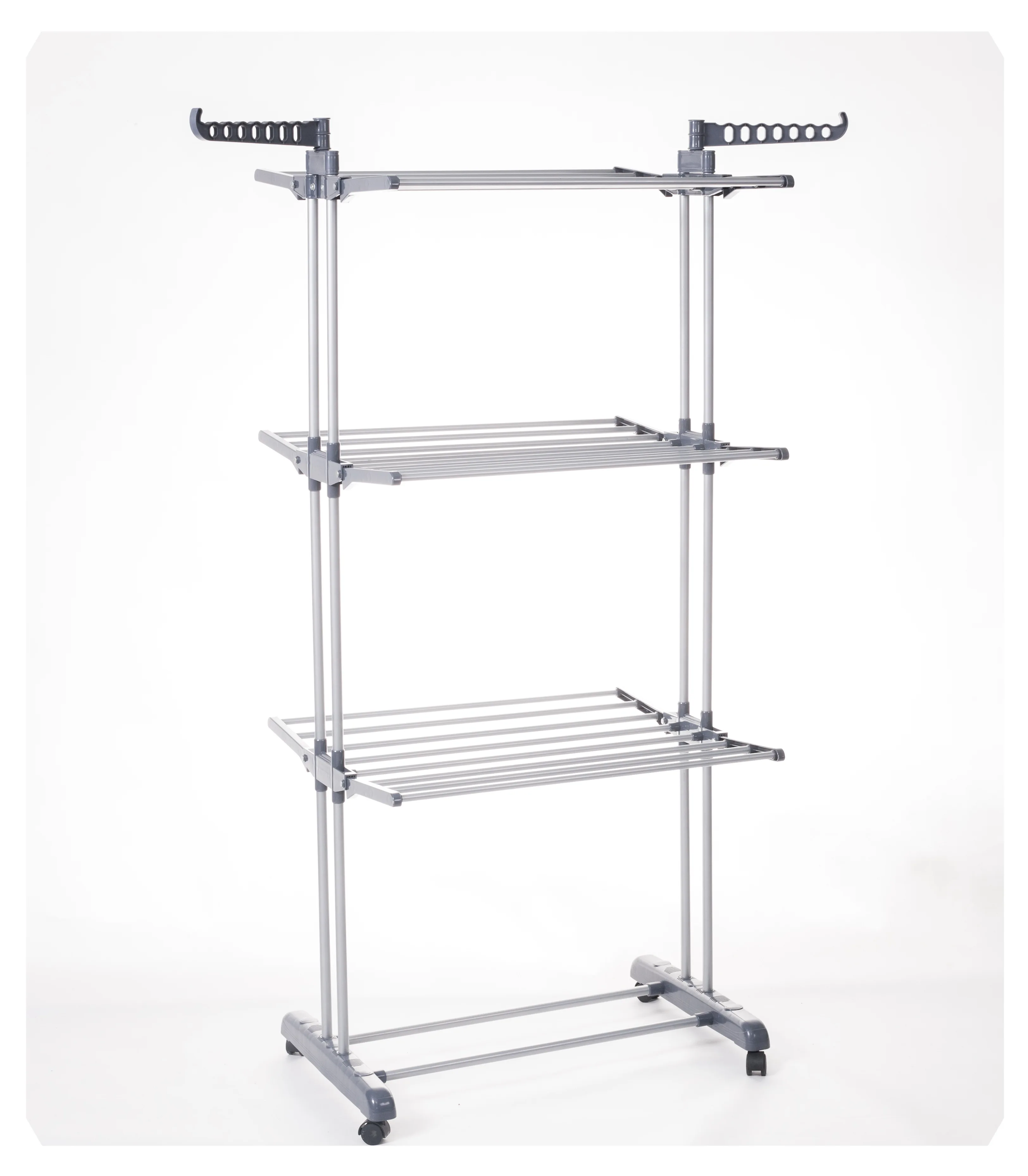 PT-8031 multipurpose easy move layers foldable and duty baby clothes garments hanging dryer metal cloth hanger rack with wheels