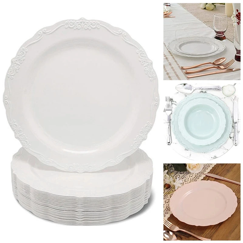 7.5/9/10.25 Inch Wedding Birthday Party Tableware Supplies Disposable Plastic Dinner Plates