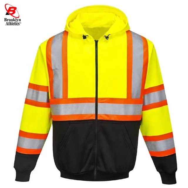 Hi Vis Safety Workwear Jacket Winter Work Hoodie Jumper Fleece Yellow black