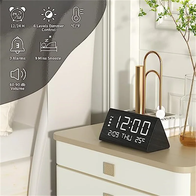 modern table electronic wooden led digital alarm clockalarm desktop table clock for home