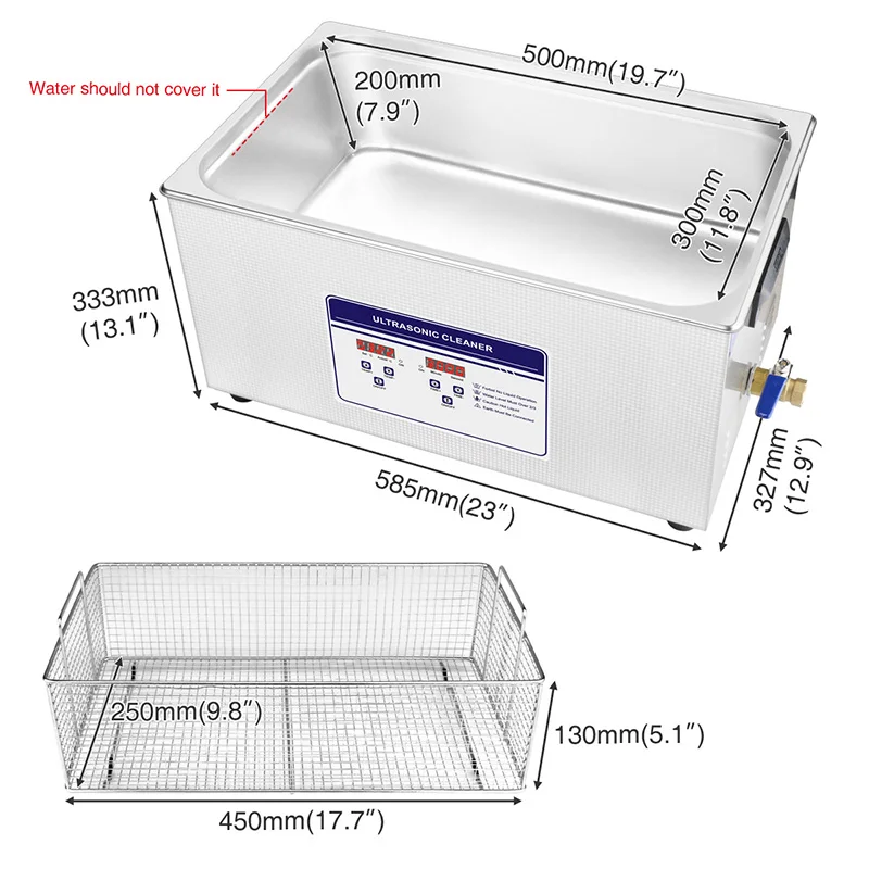 Skymen 100S 600W Цифровая промышленная лабораторная деталь Ультразвуковой очиститель 30L