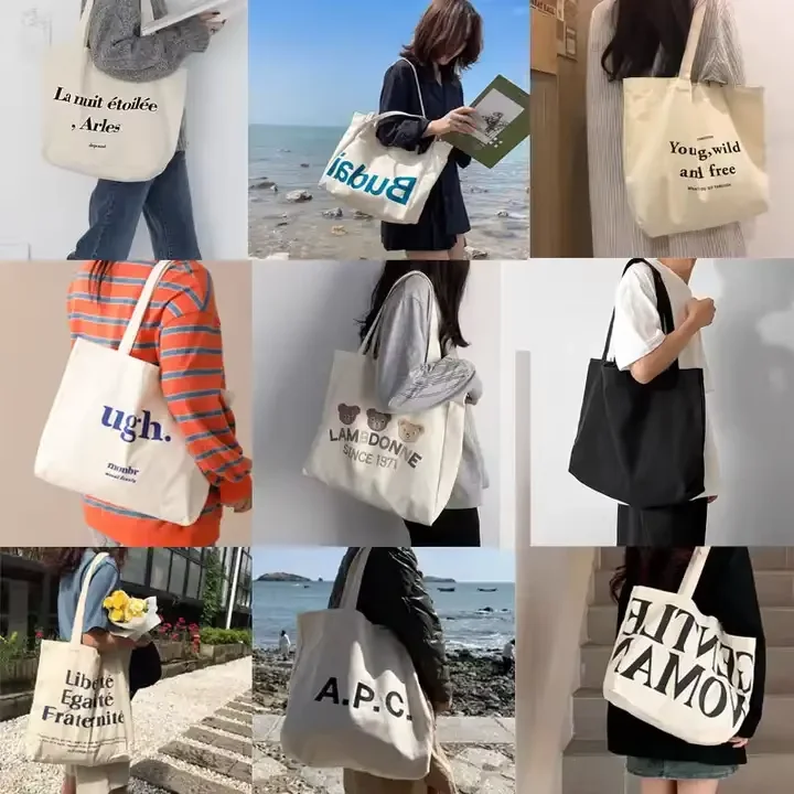 Custom Printed Totebag Recycled Reusable Fabric Low Moq Embroidered Nautical Women Cotton Shopping Canvas Tote Bags With Logo