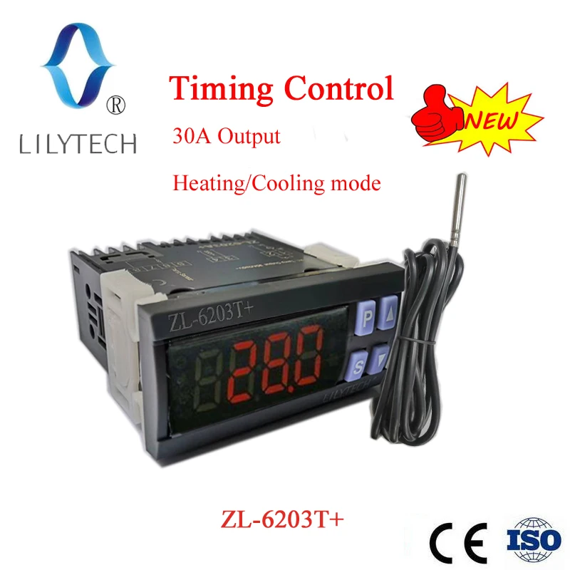 ZL-6203T +, 30A выходное реле, таймер включения и выключения, регулятор температуры термостата, lilytech новый, дополнительный выбор датчика