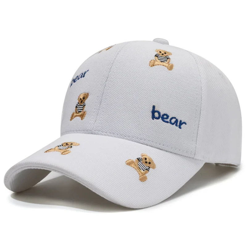 Casual Korea style custom logo print big head sunshade wholesale waterproof 6 panel wide brim baseball hat with bear embroidery