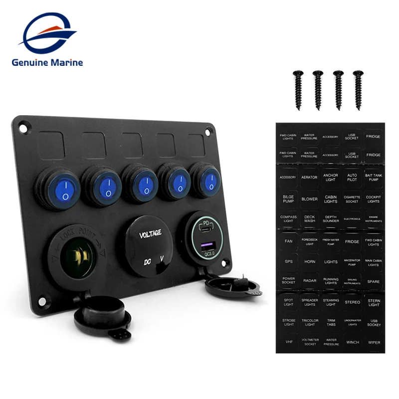 Genuine Marine Accessory Control Marine Waterproof Switch Panel 12V 5 Gang RV Boat Universal Switch Panel