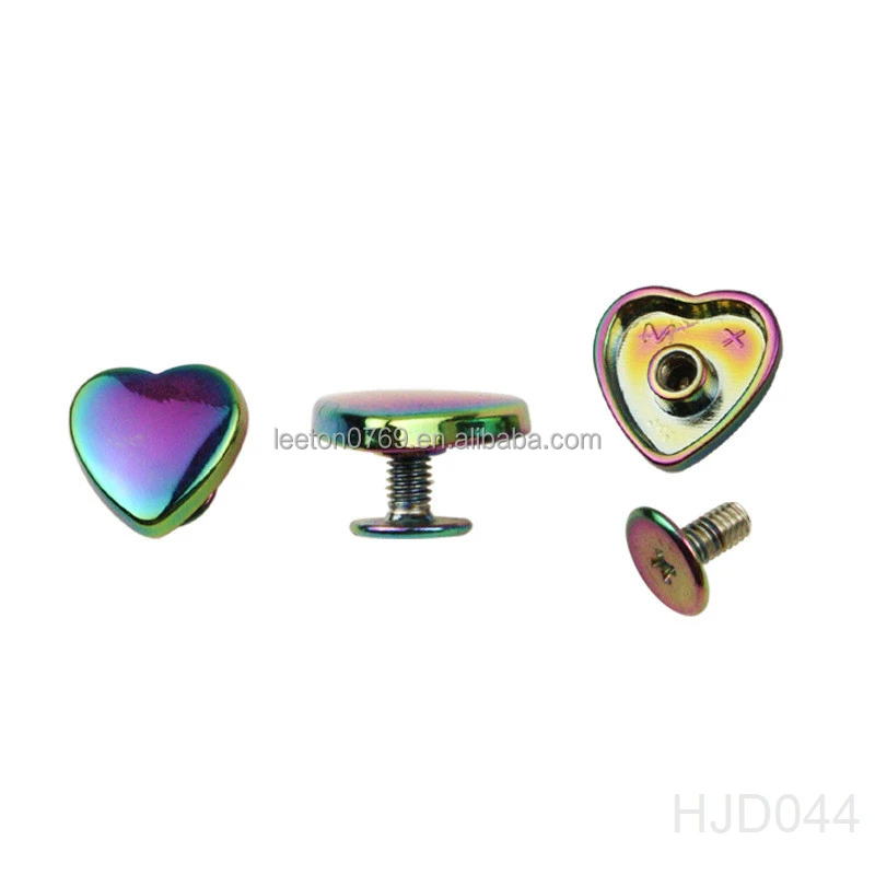 Stock supply high quality 14mm heart shaped rainbow metal bag rivets