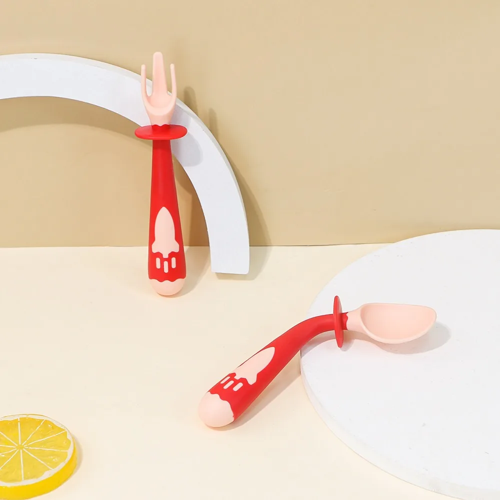 360°free bending non-slip handle wholesale baby spoon for pureeing baby fruit fork and spoon set