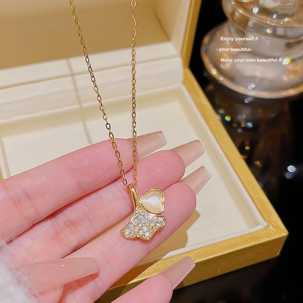 18K Gold Plated Stainless Steel Clavicle Chain Necklace Micro Zircon Charm Necklace For Women Collar De Acero Inoxidable Jewelry