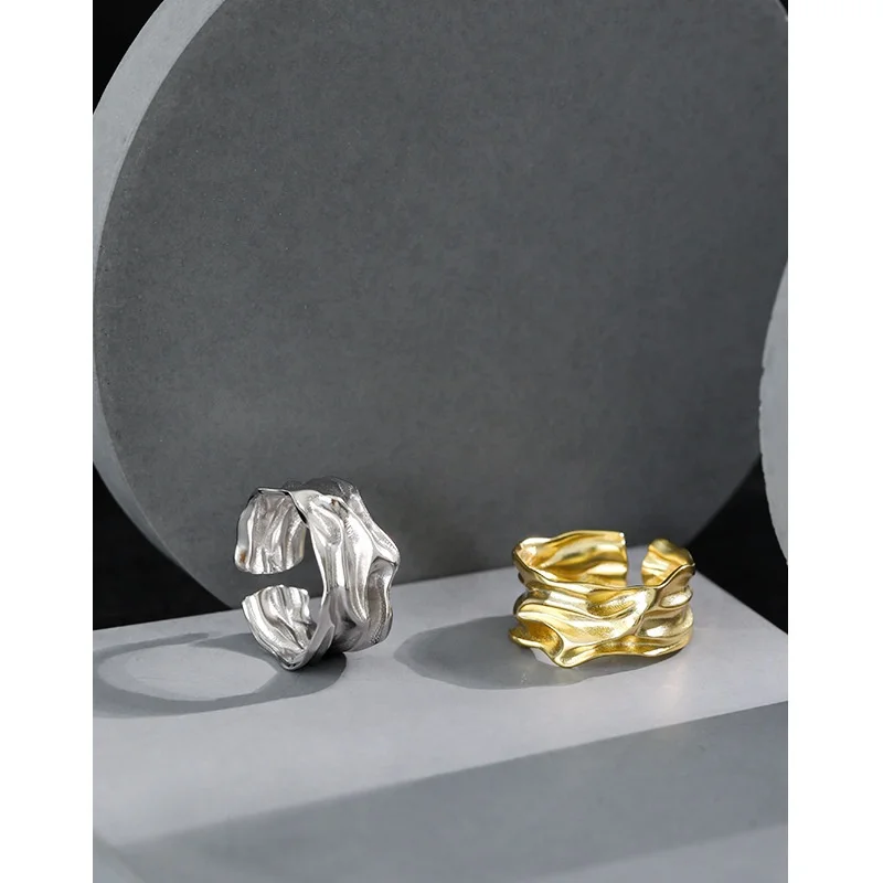 S925 sterling silver ins irregular fold texture ring female silver ring factory direct sales