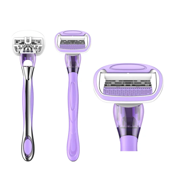Women cheap high quality shaving razor with four blades metal handle system razor