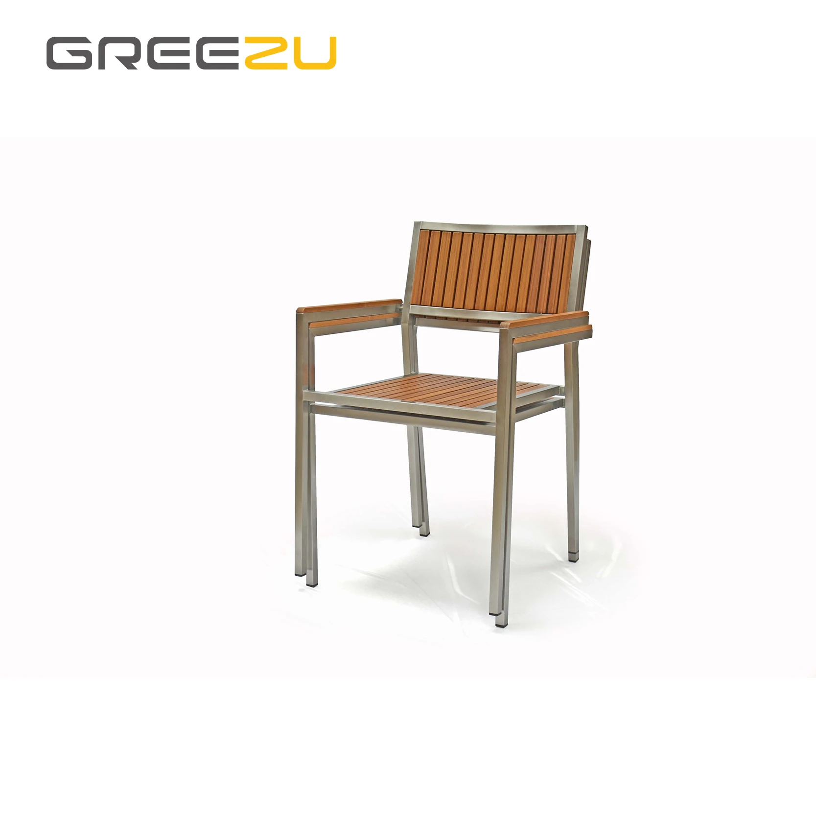 Greezu Direct Factory Mida Chair Outdoor Aluminum and Bamboo Light Color Garden Tube Backrest