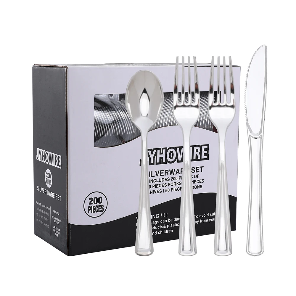 Small plastic disposable spoons forks knife set