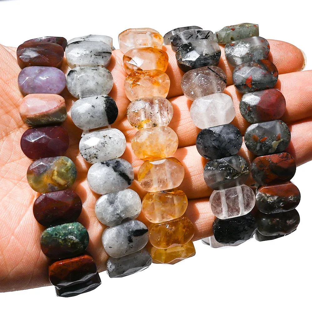 10*15mm Faceted Stone Beaded 7 Chakra Bracelet Reiki Spiritual Healing Crystal Yoga Energy Bracelet Jewelry
