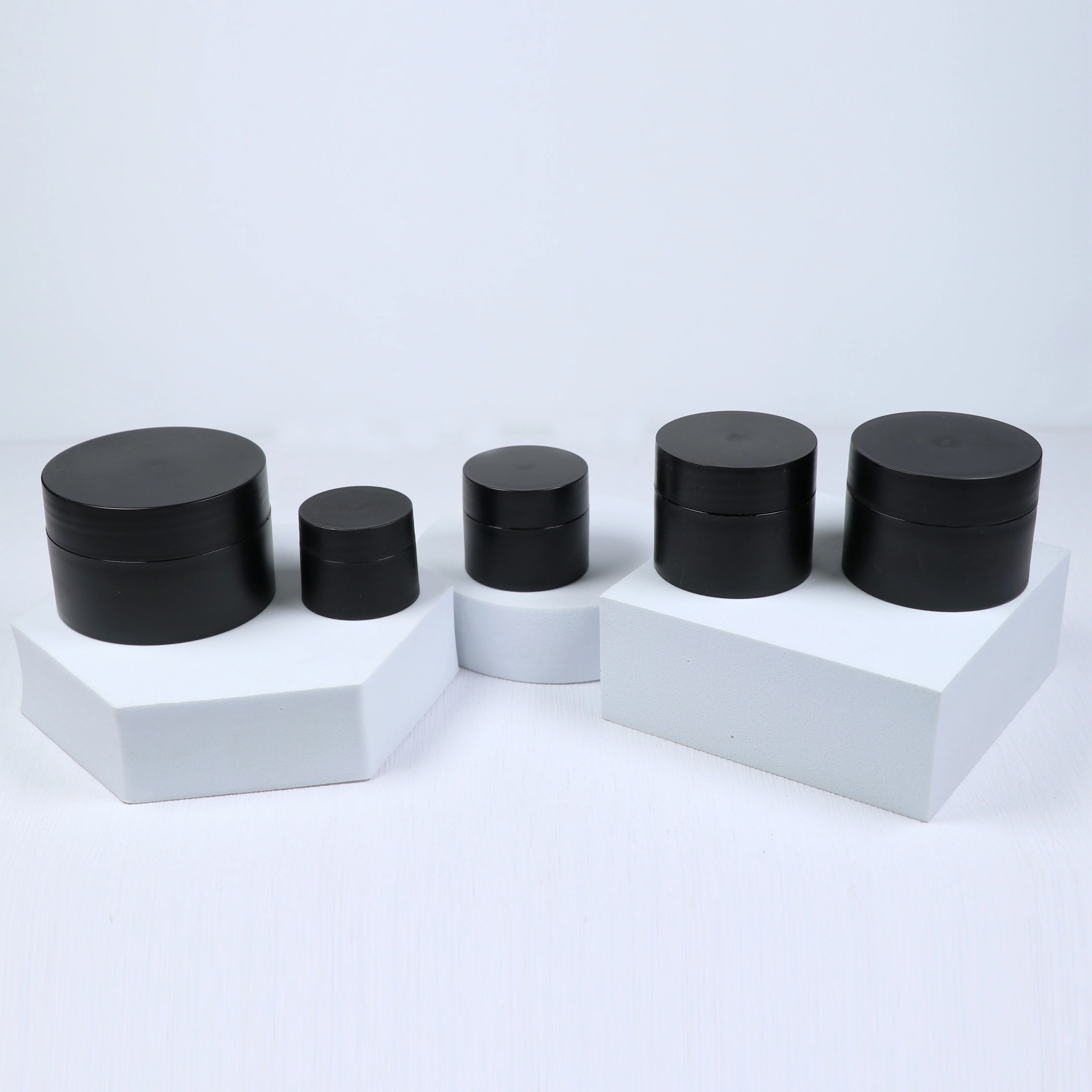 Double wall 5g 10g 15g 20g 30g 50g 100g scrub body butter Face Cream Frosted Lip Balm Container matte black jar pp cosmetic jars