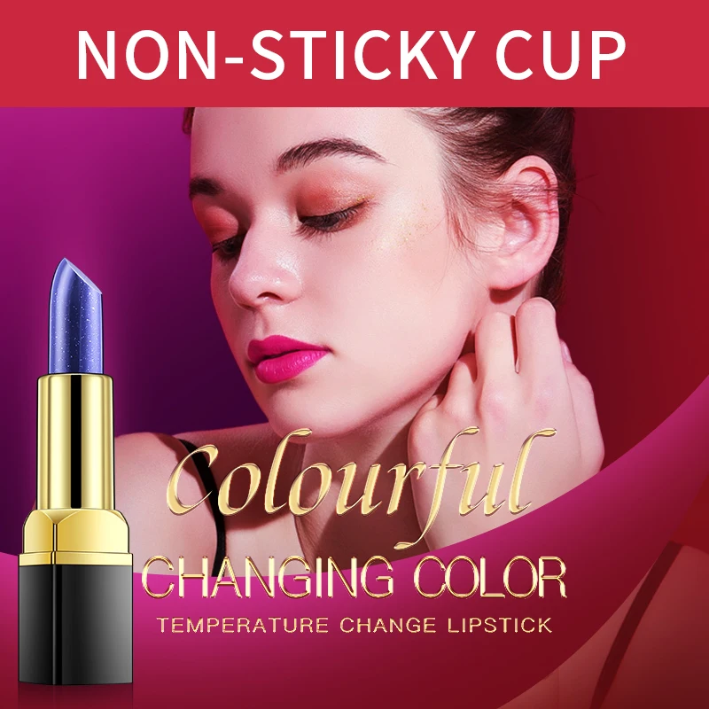 Cosmetics new design temperature color lipstick matte waterproof glitter black tube lipstick wholesale