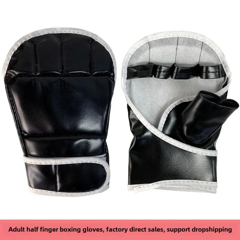 Cowhide Tiger Claw Gloves UFC Sanda Fighting Muay Thai Training 6oz 8oz Black PU Kickboxing MMA Adult Half-Finger Boxing Gloves