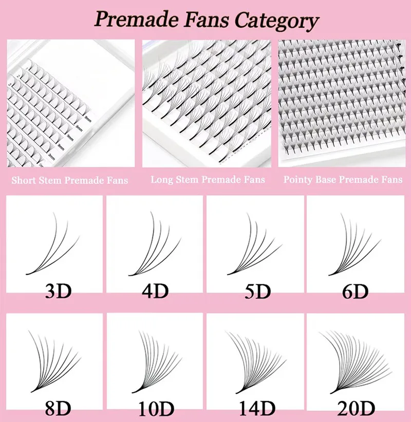 Factory Premade Volume Fans Eyelash Extensions Promade Lash Extension Fans pbt Volume Hand Made Short Stem Fan Eyelashes