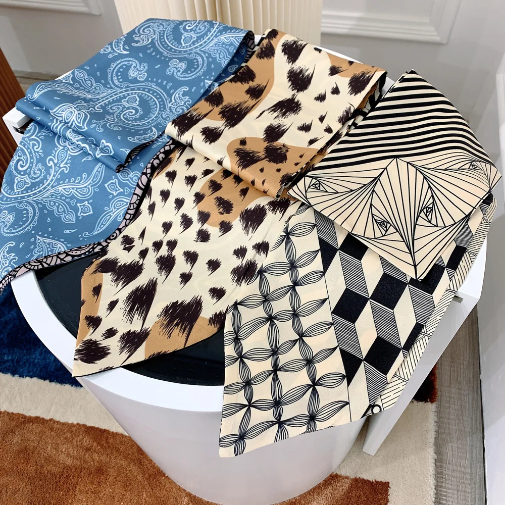 Satin Silk Narrow Two Edges Animal Print Scarves