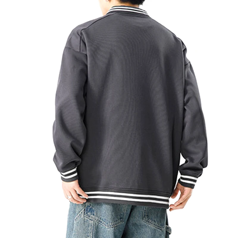 Spring and Autumn New Simple Solid Color  Striped Long Sleeve POLO Shirt Thread Lapel Sweater