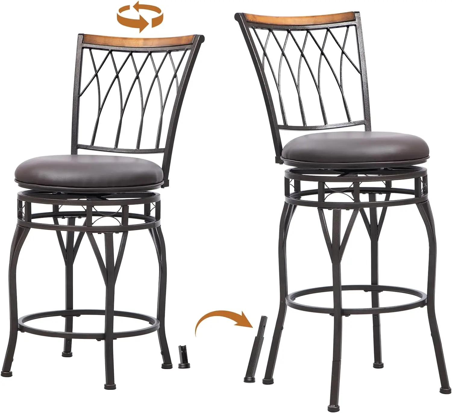 Metal Black PU Leather Adjustable swivel Bar Stool for Kitchen Island Home Pub