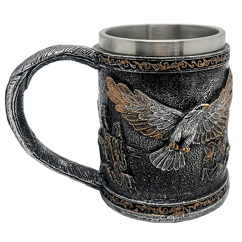 Custom Handmade Bald Eagle Cup Creative Unique Stainless Steel Beer Coffee Glass Retro Resin 3D Vulture Mug Eagle Chalice Mugs