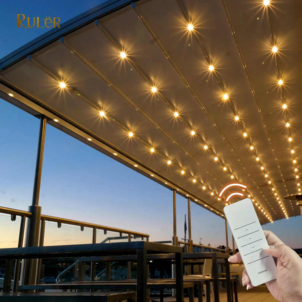 Motorized Retractable Curved Roof Awning Outdoor Folding Waterproof Gazebo Canopy