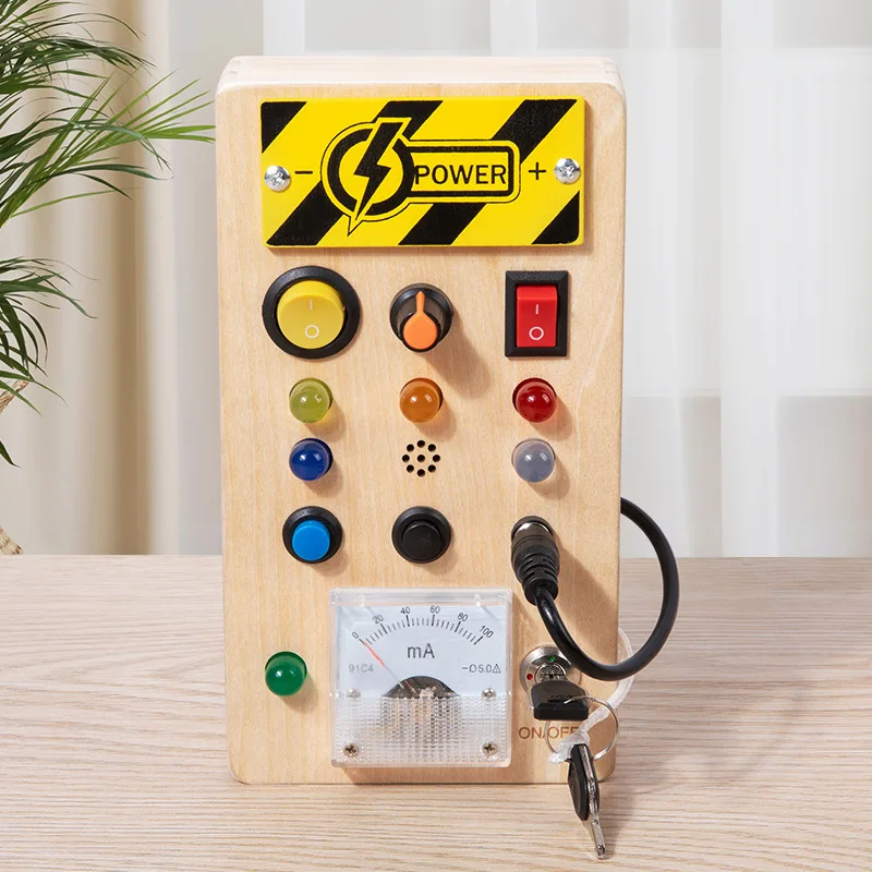 Wholesale Wooden Busy Board Montessori Switch and Lights Activity Board for Kids Educational Sensory Toy with Ammeter and Socket