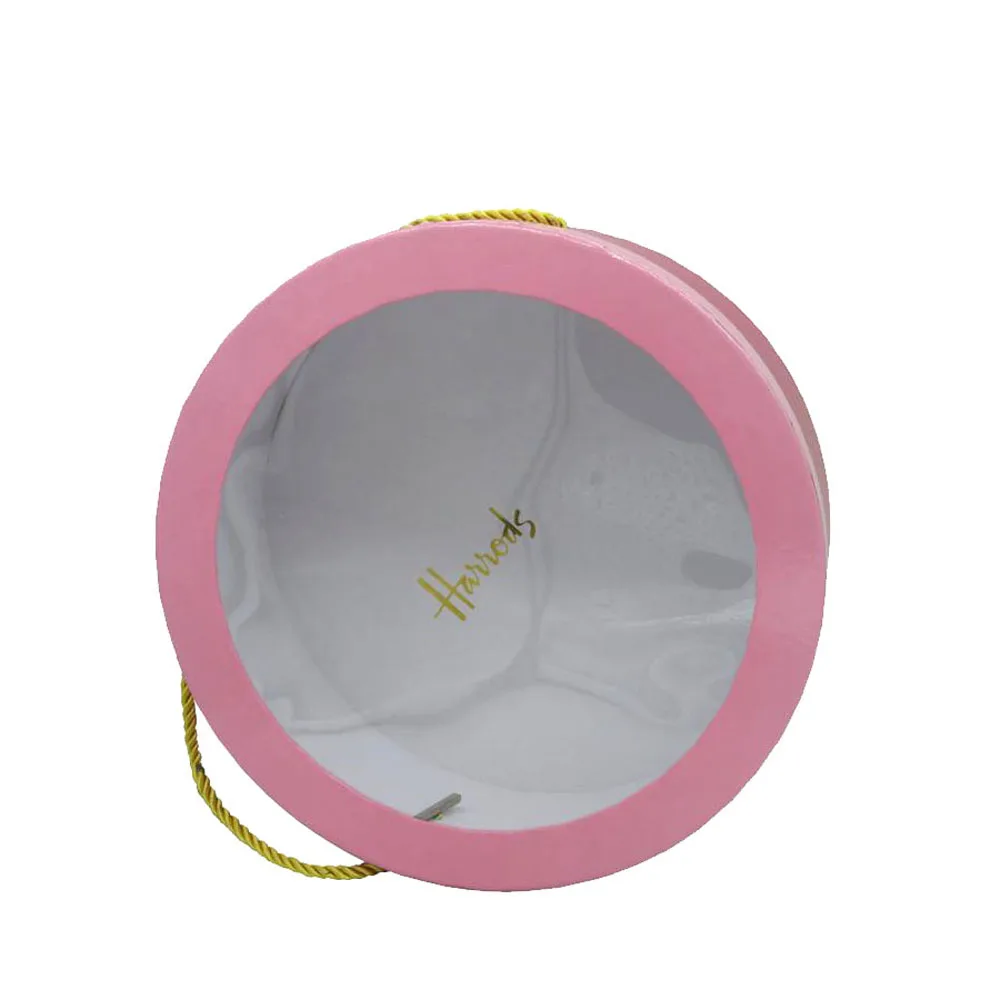 Luxury Round Floral Flower Gift Box Cardboard Rose Dessert Empty Packaging Box with Clear Window Bouquet Gifts