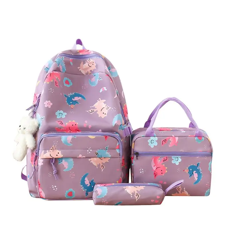 Wholesale Schoolbag Eco-friendly Student Bagpack Book Bag Laptop Backpack 3-1 With Lunch Cooler Bag And Cash Bag