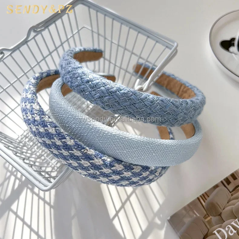 French Blue Fresh Style Knitted Fabric Headband Gentle Lady Women Sponge Headband Hair Ornament Hair Hoops