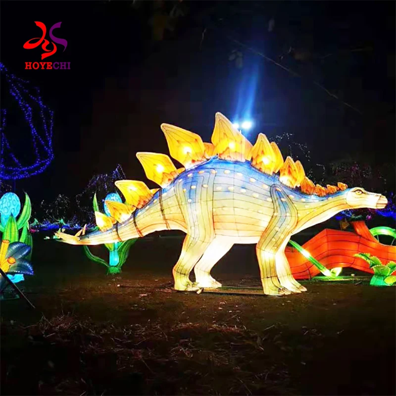 Dinosaur  Theme Park Decoration Chinese Festival LED 3D Dinosaur  Silk Lantern For Sale