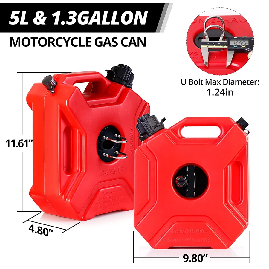 High Strength ABS Motorcycle ATV Car 5L Red Black Water Gas Diesel Petrol Fuel Pack Tank