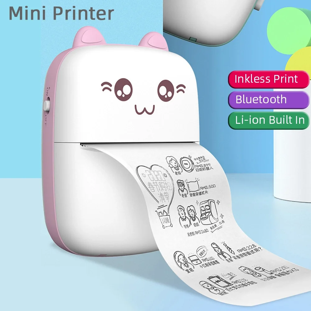 Mini Photo Printer Mini Pocket Concise White Inkless Thermal Label Printer for Android Ios Phone  Printer