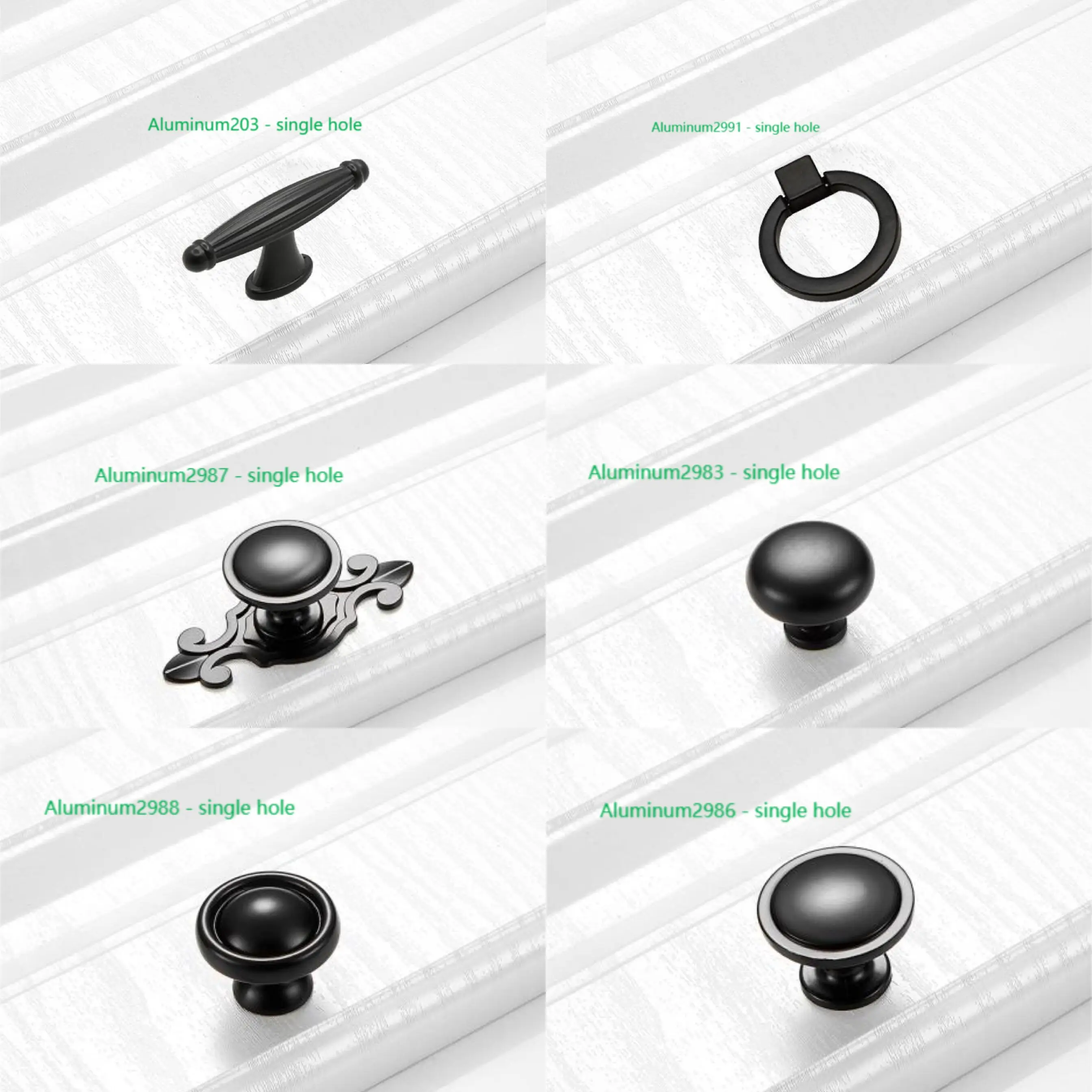 2023 Popular Single Hole Aluminum Alloy Handle European Simple Pull Cabinet Wardrobe Drawer Black Handle Knobs